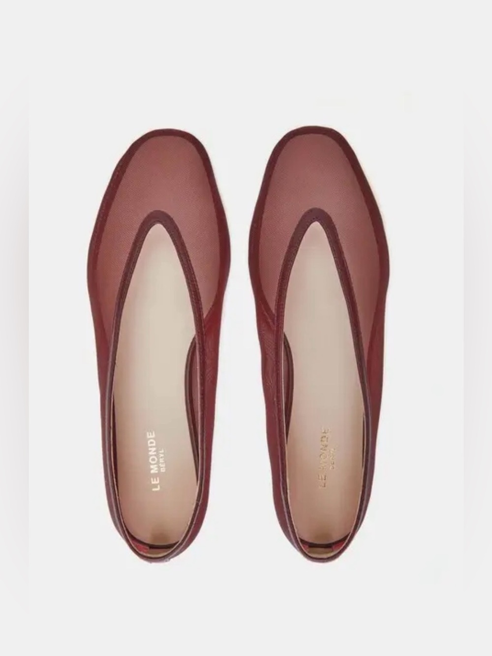 Le Monde Beryl Luna Mesh Leather Sole Burgundy Ballet Flat Slip On EU 38